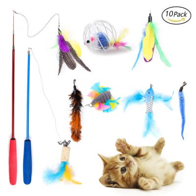 China 2021 Viable Hot Sale 10PCs Amazon Pack Of Cat Toys Bulk Interactive Pet Feather Ball Mouse Cat Toy Set for sale