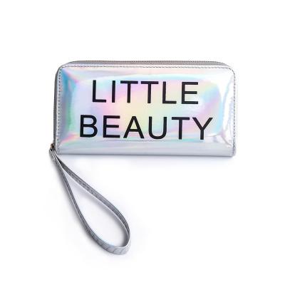 China Long Waterproof Laser Wallets Letter Coin Purse For Girls Purse With Pocket Zipper PU Hologram Custom Amazon Hot Sale Logo for sale