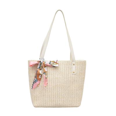 China High Quality Straw Handbag With Fashionable Large Capacity Beach Tote Bag Rattan Scarf Messenger Straps Women Silk Crossbody Bag For for sale