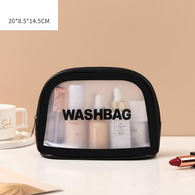 China Custom Logo PVC Zipper Beauty Transparent Clear Organizer Storage Semicircle Bath Large Capacity Wash Frame Makeup Cosmetic Filter for sale