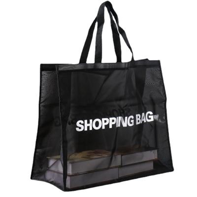 China Eco-Friendly Customize Logo Mesh Beach Bags Nylon Summer Fashion Zipper Travel Handbag Large Capacity Shoping Bag for sale