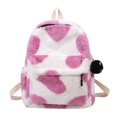 China Other Plush Large Capacity Cow And Leopard Print Zipper Soft Backpack Women Shoulder School Bag 2021 Logo Kids Cartoon Custom for sale