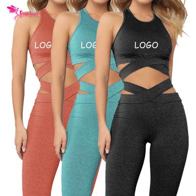 China Breathable Custom Logo Women Sport Clothes Ladies High Waisted Fitness Active Wear Gym Pants 2 Piece Yoga Set Seamless Set for sale