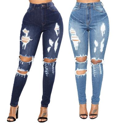 China Sustainable Wholesale Integral Denim Distressed Skinny Jeans For Women for sale