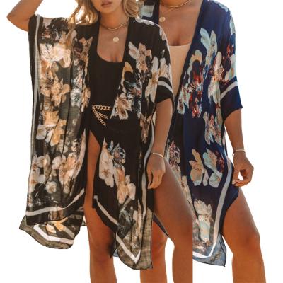 China 2022 New Arrival Breathable Floral Print Kimono Beach Wear For Women Lightweight Swimwear Cover Up for sale