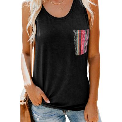 China Multicolor High Quality QUICK DRY Cotton Sleeveless Summer Pocket O Neck Casual Tank Top Women for sale