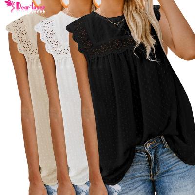 China New Fashion Casual QUICK DRY Summer Crochet Sleeveless White Polka Dot Women Tank Top for sale