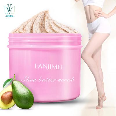 China Custom Exfoliator Repair Logo Scrub Shea Butter Hydrating Whitening Exfoliating Natural Avocado Skin Deep Cleansing Soft Body Scrub for sale