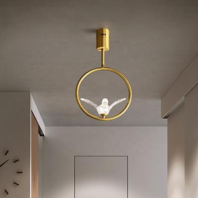 China Post-modern light luxury single ceiling lamp all copper body frame white acrylic bird decoration chandelier for sale