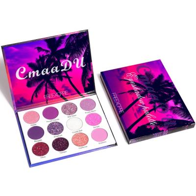 China Waterproof Custom Your Own High Brand Vegan Cruelty Dye Makeup Glitter Eyeshadow Palette Free Matte 12 Colors for sale