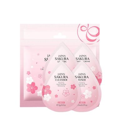 China Organic Moisturizer Sakura Anti-Wrinkle Whitening Skin Care Set Label 4pcs Vegan Quantity Private Quantity Gift For OEM Daily Box for sale