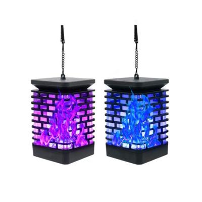 China Garden Purple&Blue Colorful Outdoor Hanging Solar Garden Lights 99 LED Flame Dancing Flickering Solar Lantern for sale