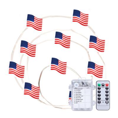 China String Lights 10ft 30 Patriotic LED USA American Flag String Lights Battery Operated Independence Day Decoration for sale