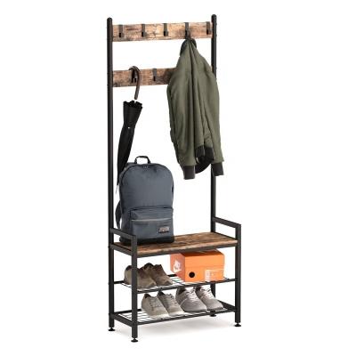 China Lightweight Industrial Shoe Bench Coat Rack 3-Tier Hall Tree Design, Rustic Pig's Pie for sale