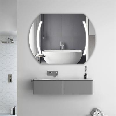 China 2023 Hot Sale Magnifying External Frosting Wall Mounted Building Lighted Mirror Led Backlit Oval Bathroom Mirror With 3 Color Lighted for sale