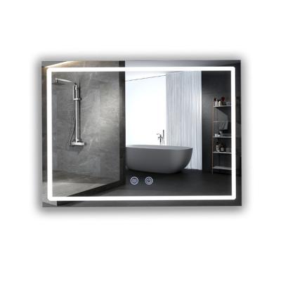 China Customized Polished Frameless Enlarging Vanity Mirror Aluminum Fogproof Edge Rectangle Touch Screen Bathroom Lead Bath Mirror With Light for sale