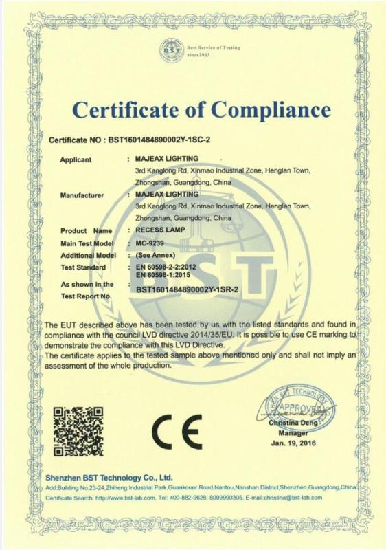 CE - Zhongshan Majeax Lighting Technology Co., Ltd.