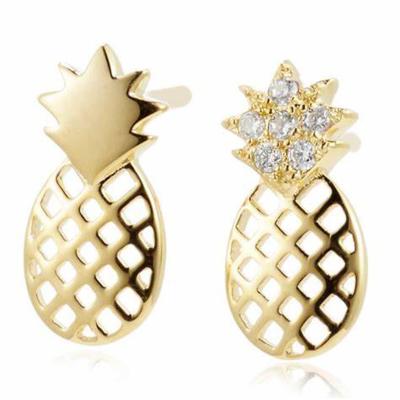 China CLASSIC Pave Tiny CZ Hollow Sharp Hawaiian Pineapple Cut Hawaiian Jewelry Stud Earrings 925 Sterling Silver for sale