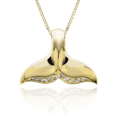 China Hawaiian Fashion DesignJewelry Hawaiian Jewelry 925 Sterling Silver Yellow Gold Plated Whale Tail CZ Pendants for sale