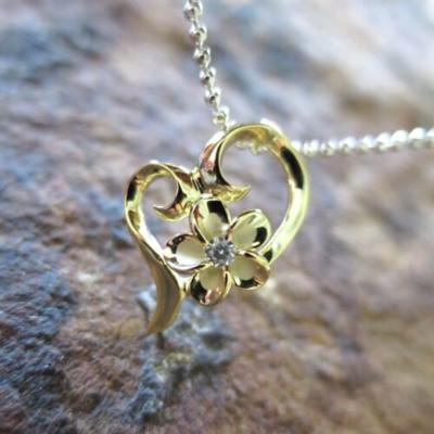 China Hawaiian Jewelry 925 Sterling Silver Yellow Rose Gold Heart Plumeria CZ Hawaiian Pendant for sale