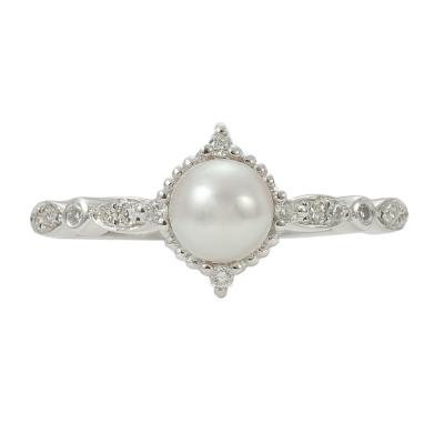 China CLASSIC 925 Gorgeous Gift Sterling Silver Jewelry Rhodium Plated CZ Natural Pearl White Rings for sale