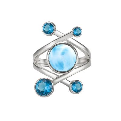 China Factory price strong/friendly custom made larimar ring 925 sterling silver CZ with jewelry larimar rings for sale