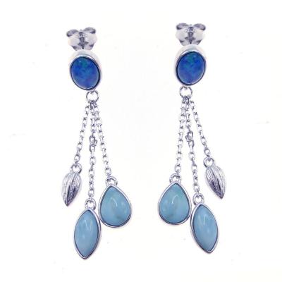 China Strong/Friendly Top Selling 925 Sterling Silver Dominica Natural Larimar Gemstone Earrings Women Drop Earrings for sale