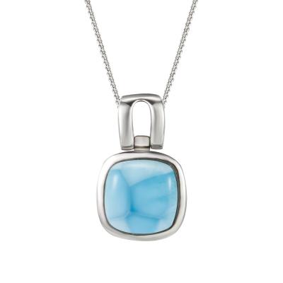 China 925 Sterling Silver Jewelry Genuine Natural Blue Stone Necklace Natural Blue Larimar Pendant Larimar Pendant for sale