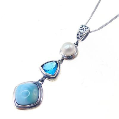 China New Arrival Larimar Gem Pendant Multi Gemstone Jewelry 925 Sterling Silver Pendant Woman Larimar Pearl Zircon Pendant for sale