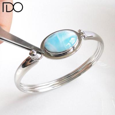 China Factory price custom strong/friendly larimar sterling silver bangle bracelet for women hawaiian jewelry wholesale for sale