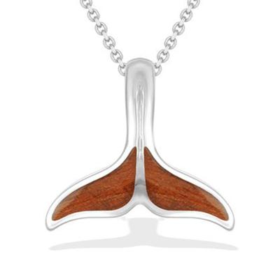 China Hawaiian Wood 925 Sterling Silver Jewelry Koa Jewelry Necklace Good Quality Koa Whale Tail Wooden Pendant Koa Wood for sale