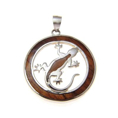 China Hawaiian Wood Necklace 925 Sterling Silver Jewelry High Quality Pendant Koa Gecko Koa Jewelry Wood Circle Pendant for sale