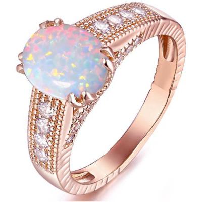 China Strong / Fire Friendly Australian White Opal Engagement Rings Rose Gold Plating Faceted Opal Ring for sale