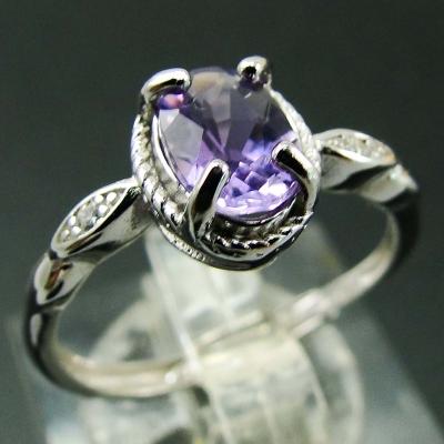 China CLASSIC Solid 925 Silver Purple Amethyst and AAA CZ Engagement Ring Gemstone Birthstone Jewelry for sale