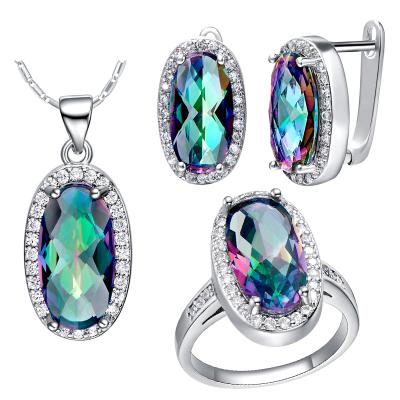 China Fine Silver Engagement CLASSIC Topaz Mystical Jewelry Pendant Ring and Earring Solid Genuine 925 Sterling Silver Jewelry Sets for sale