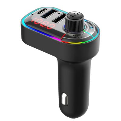 China Colorful Led Car Handsfree Transmitter BT5.0 Fast Charger 5V 3.1A FM ​​Audio MP3 Player Dual Adapter Port for sale