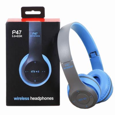 China P47 Foldable Blue Earphone Tooth Headband Headphone Audifonos Earphone For AUX Line. Support mobile phone TF card for sale