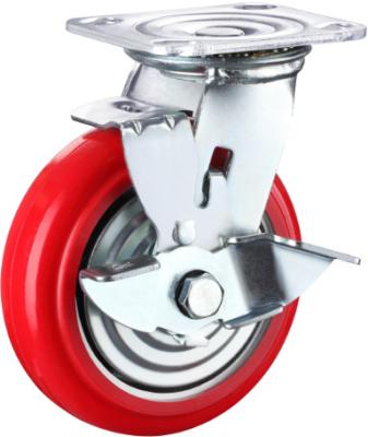 China Durable Heavy Duty High Load 200-400KGS 4 5 6 8 Inch Industrial Casting Iron Rim Swivel Red PU Caster Wheel for sale