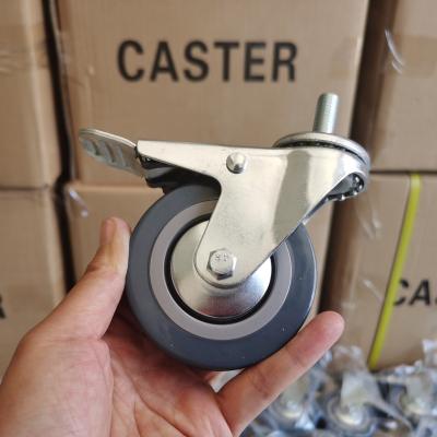 China ZR M10 M12 Rigid Stem 50 Thread 65 75 100 125mm Gray Rubber PVC Screw Caster Wheel for sale