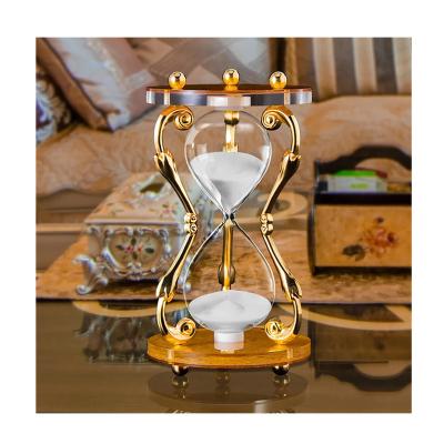 China Novelty Home Accessories Ornaments 15/30 Minute Sand Time Hourglass Wrought Iron Luxury Metal Timer for sale