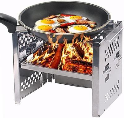 China Portable Stainless Steel Folding Stainless Steel Wood Burning Camp Stoves For Outdoor Picnic BBQ Cooker for sale