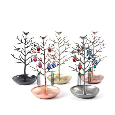 China Metal 5 Colors Tree Bird Shape Jewelry Display Rack Iron Necklace Earring Holder Organizer for sale