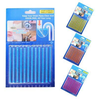 China 12pcs Sustainable Guards Drains And Pipes Clear Sink Cleaner Odorless Sewer Cleaner Rod Drain Cleaner Stick for sale