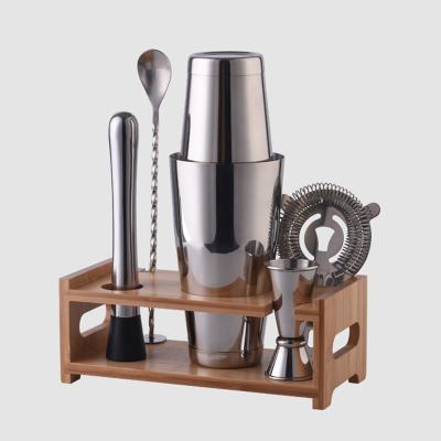 China 800ml Cocktail Shaker Boston Stainless Steel Cocktail Shaker Coctelera Bartender with Wooden Stand Bar Tool Kit Kit for sale