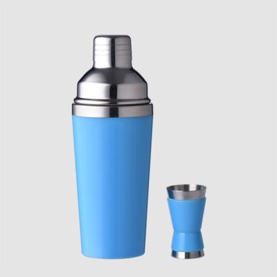 China Cocktail Shaker With Recipe 2021 New 400ml Double Wall Stainless Steel Cocktail Shaker Set With Small Gauge Plastic Covered for sale