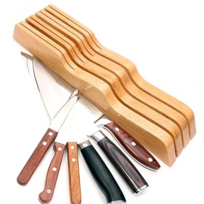 China 7 Slot Knife Kitchen Tableware Drawer Wooden Organizer Block Kitchen Storage For Home Kitchen for sale