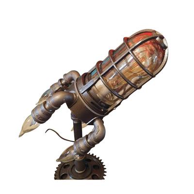 China Retro Retro Steampunk Rocket Lamp With LED Table Cool Rocket Night Light For Home Desktop Decoration for sale