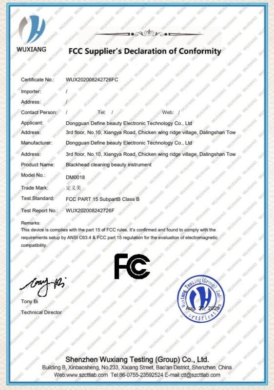 FCC - Dongguan Define Beauty Electronic Technology Co., Ltd.