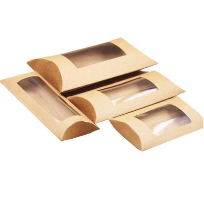 China Custom Reused Materials Pillow Box Packaging Clear Yellow Gold Scarf Package Hair Wig Jewelry Packaging Pillow Box With Window for sale