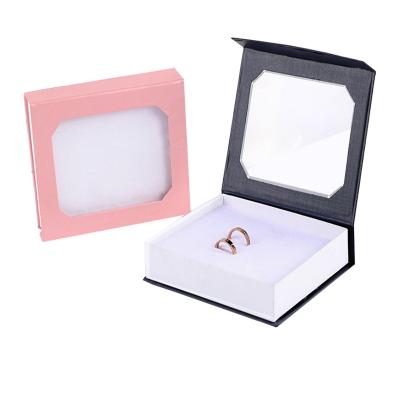 China Recycled Materials Low Price Custom Paper Magnetic Box Packaging Beautiful Magnetic Closure Flap Jewelry Boxes Packaging With Window for sale